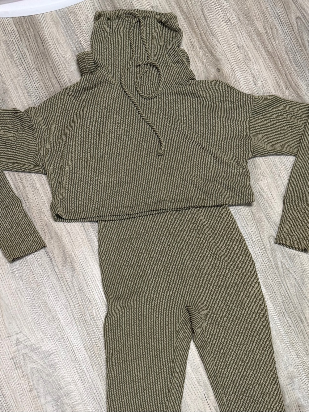 Fashion Nova Olive Ribbed Knit Leggings and Hoodie Set